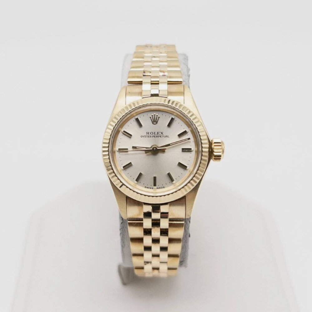 ROLEX OYSTER PERPETUAL 24mm 14k Yellow Gold Ladies Watch SERVICED CARD
